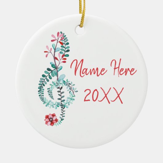 Treble Clef Musician Gift Music Floral Custom Keramisch Ornament (Voorkant)