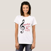 Treble Clef, muziek maakt me gelukkig T-shirt (Voorkant volledig)