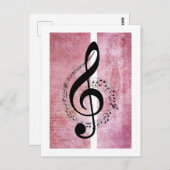 Treble Clef Muziek op Deep Pink Achtergrond Briefk Briefkaart (Voorkant / Achterkant)