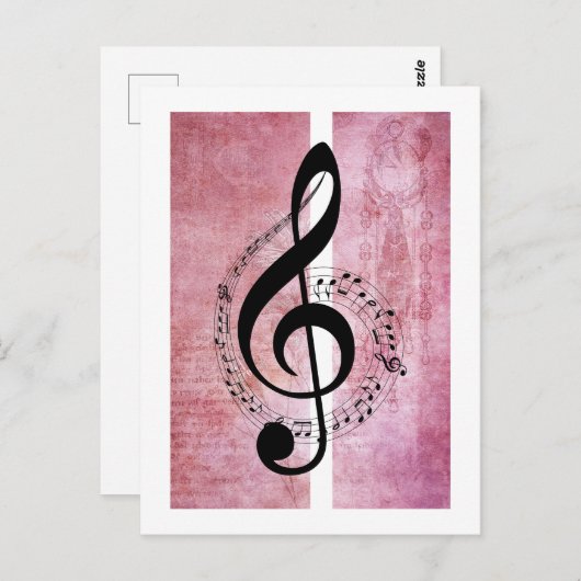 Treble Clef Muziek op Deep Pink Achtergrond Briefk Briefkaart (Voorkant / Achterkant)