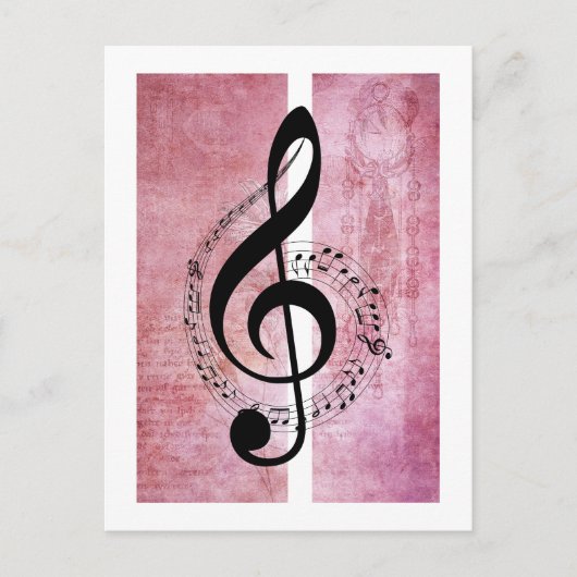 Treble Clef Muziek op Deep Pink Achtergrond Briefk Briefkaart (Voorkant)