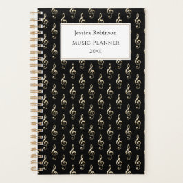 Treble Clef Muziek Thema Patroon Elegant Zwart Planner
