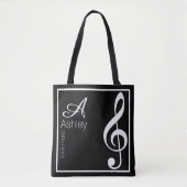 Treble Clef Muziek Zwart Tote Bag (Voorkant)