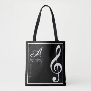 Treble Clef Muziek Zwart Tote Bag