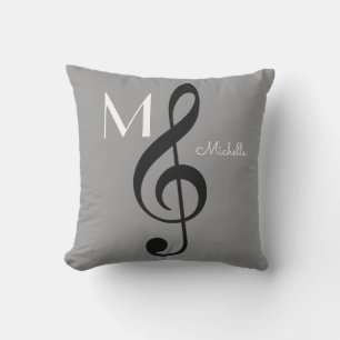 Treble Clef muzieknoot Monogrammed Grey Buitenkussen