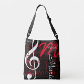 Treble Clef muzieknoot + rode namen op zwart Crossbody Tas (Achterkant)