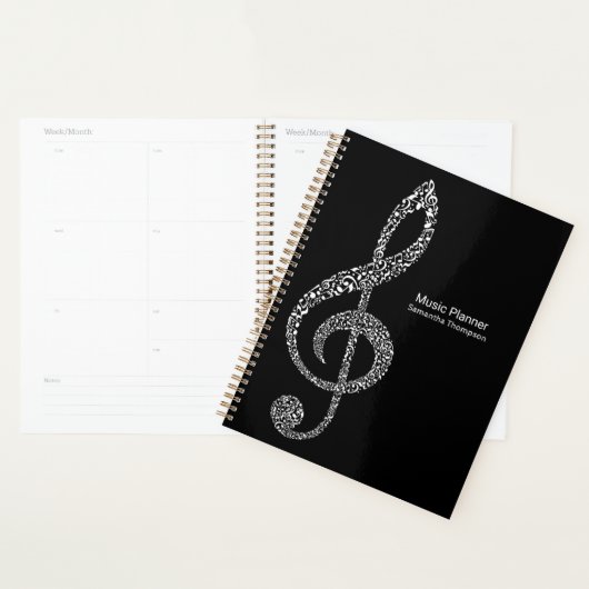 Treble Clef Muzieknoten Full Name Black en White Planner (Display)