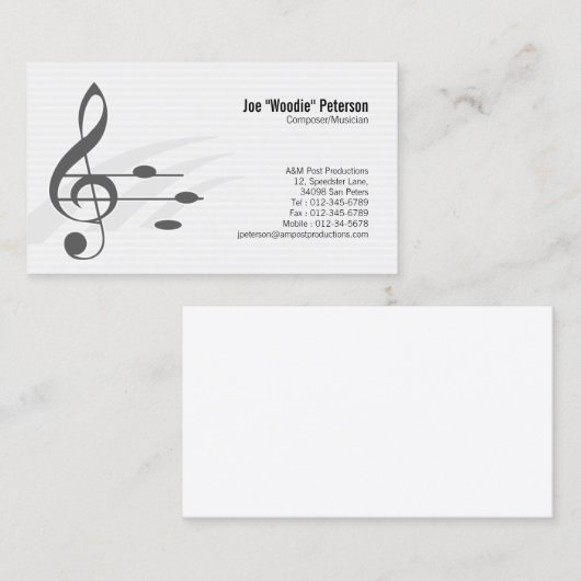 Treble Clef Muzieknoten muzikant Visitekaartje (Voorkant / Achterkant)