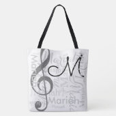 Treble Clef Muzieknotitie Monogram met Naam Wit Tote Bag (Achterkant)