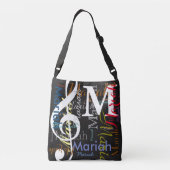 Treble-Clef muzieknotmonogram met kleurnamen Crossbody Tas (Achterkant)