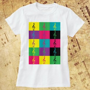 Treble Clef Muziekpatroon Helder Kleurrijk T-shirt