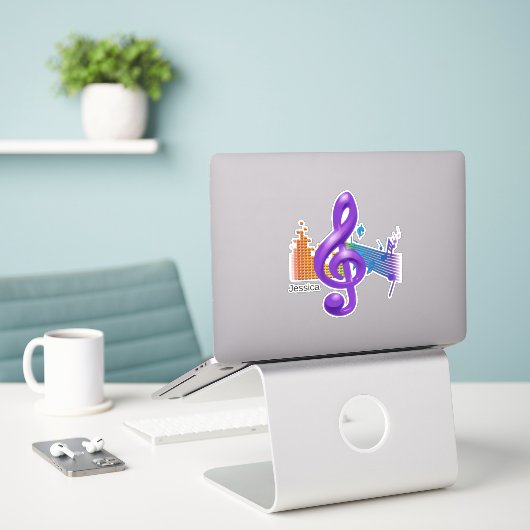 Treble Clef Muzieksymbool Levendige kleuren Sticker (Laptop op bureau)