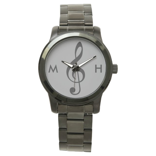 Treble Clef Muzikant Gepersonaliseerde initialen Horloge (Voorkant)