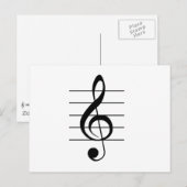 Treble Clef op Personeelsmuziek White Black Briefkaart (Voorkant / Achterkant)