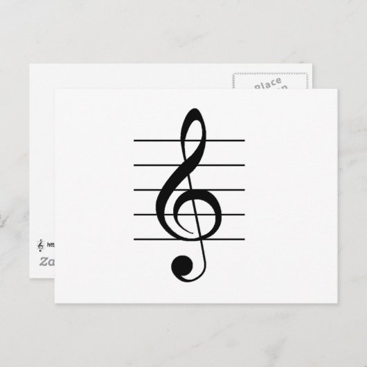 Treble Clef op Personeelsmuziek White Black Briefkaart (Voorkant / Achterkant)
