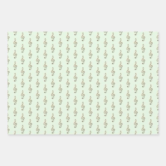 Treble Clef Patroon Muziek Thema Grijs Groen Blauw Inpakpapier Vel (Voorkant 2)