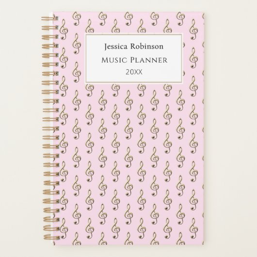 Treble Clef Pattern Elegant Roze Muziek Thema Planner (Voorkant)