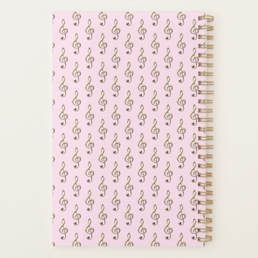 Treble Clef Pattern Elegant Roze Muziek Thema Planner (Achterkant)