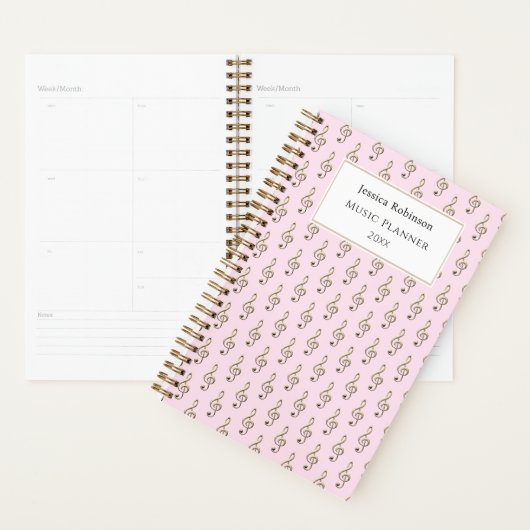 Treble Clef Pattern Elegant Roze Muziek Thema Planner (Display)