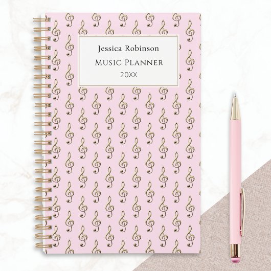 Treble Clef Pattern Elegant Roze Muziek Thema Planner