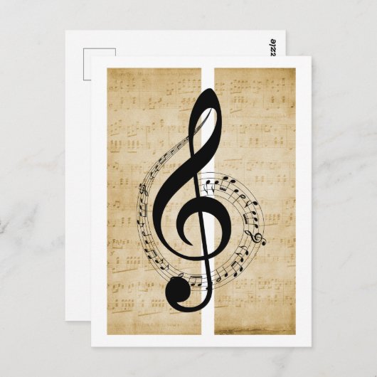 Treble Clef Personeel Muzieknoten  Bladmuziek Briefkaart (Voorkant / Achterkant)