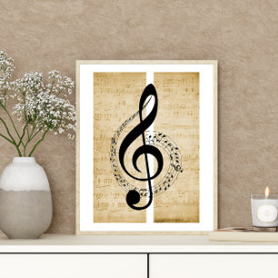 Treble Clef Personeel Muzieknoten  Bladmuziek Poster