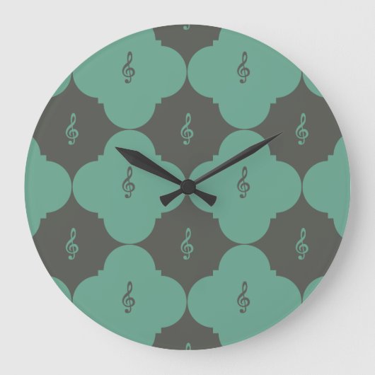 Treble Clef Quatrefoil Patroon Grote Klok (Voorkant)