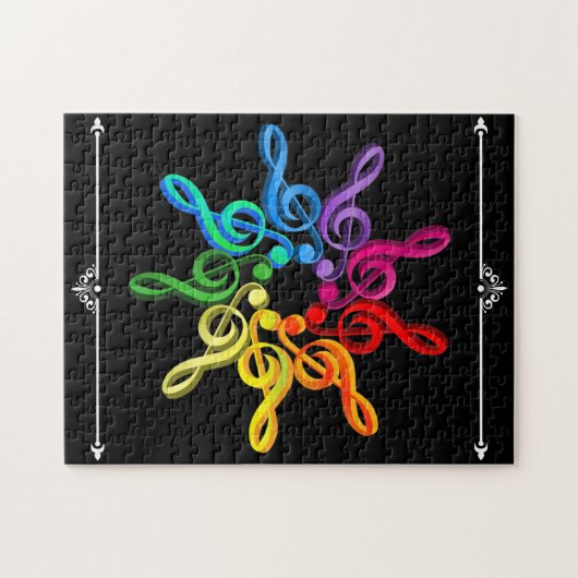 Treble Clef Rainbow Circle with Border Flourish Legpuzzel (Horizontaal)