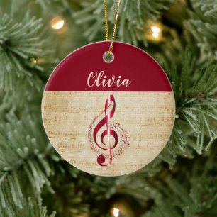 Treble Clef Red  muzieknaam Keramisch Ornament