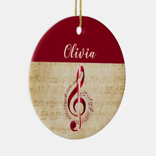 Treble Clef Red  muzieknaam Keramisch Ornament (Rechts)