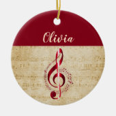 Treble Clef Red  muzieknaam Keramisch Ornament (Voorkant)