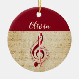 Treble Clef Red  muzieknaam Keramisch Ornament