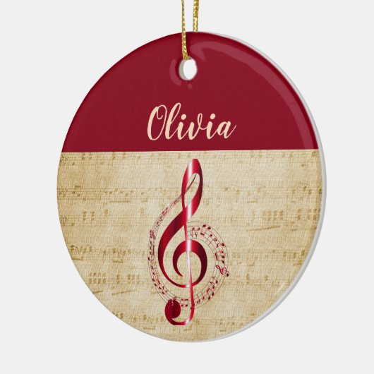 Treble Clef Red  muzieknaam Keramisch Ornament (Links)