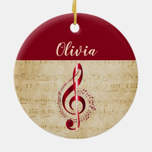 Treble Clef Red  muzieknaam Keramisch Ornament (Achterkant)