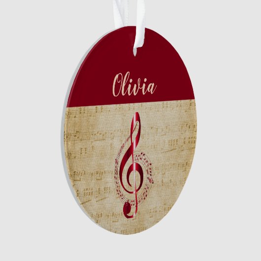 Treble Clef Red  muzieknaam Ornament (voorkant)