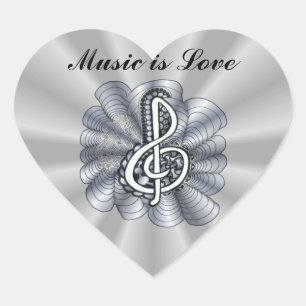 Treble Clef Silver  Hart Sticker