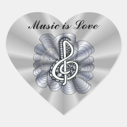 Treble Clef Silver Hart Sticker (Voorkant)