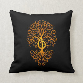 Treble Clef Tree, geel & zwart Kussen