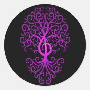 Treble Clef Tree, paarse & zwart Ronde Sticker