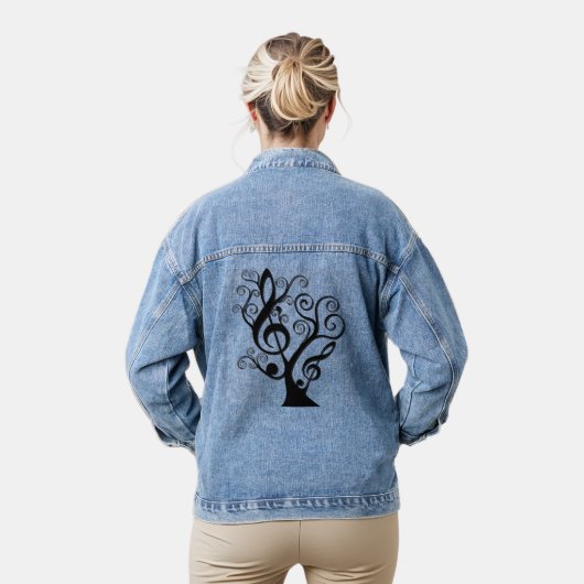 Treble Clef Tree Silhouet Denim Jacket (Model)