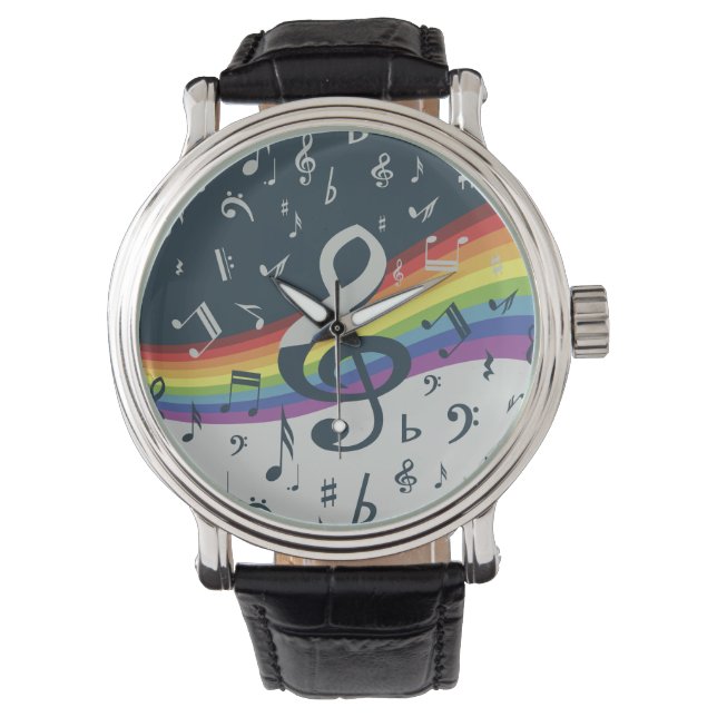 Treble Clef Wave Rainbow-kleuren Horloge (Voorkant)