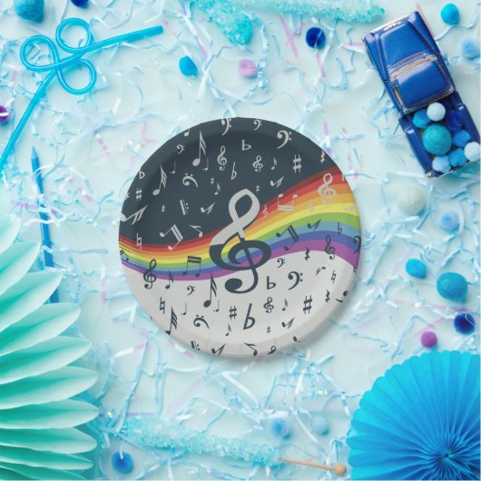 Treble Clef Wave Rainbow-kleuren Papieren Bordje (Feest)