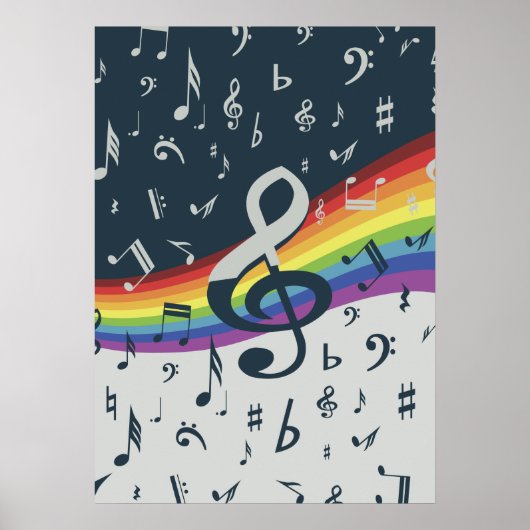 Treble Clef Wave Rainbow-kleuren Poster (Voorkant)