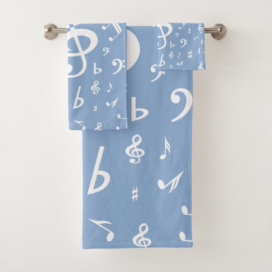 Treble Clef Wave Sky Blue en White Bad Handdoek (Insitu)