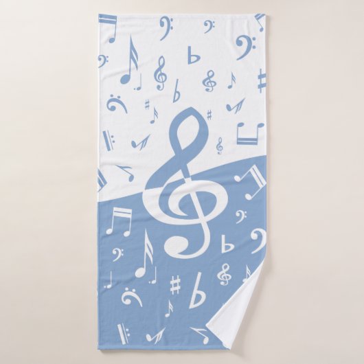 Treble Clef Wave Sky Blue en White Bad Handdoek (Badhanddoek)