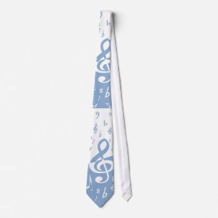 Treble Clef Wave Sky Blue en White Stropdas
