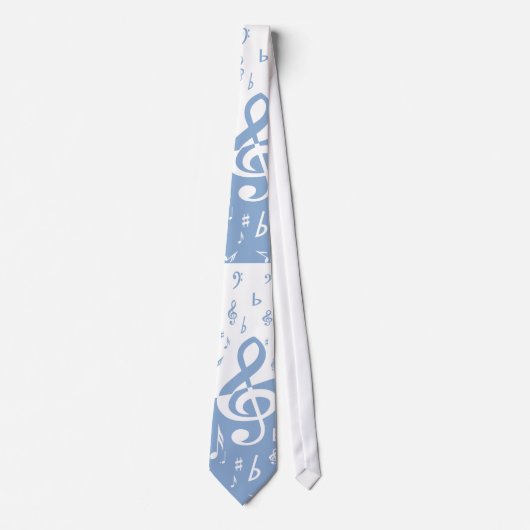Treble Clef Wave Sky Blue en White Stropdas (Voorkant)