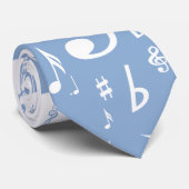 Treble Clef Wave Sky Blue en White Stropdas (Opgerold)
