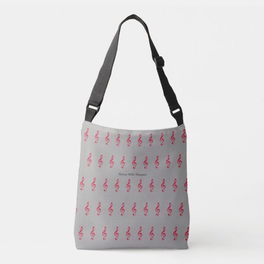 Treble Clefs Muziek Grijs tas met naam (Voorkant)