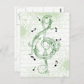 Treble clewwerk green scrollwork sol note key briefkaart (Voorkant / Achterkant)